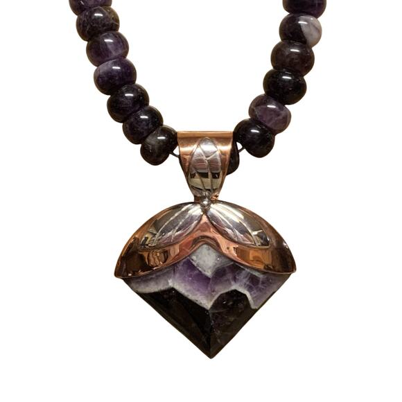 Jay King Necklace & Pendant Sterling Silver, Copper and Amethyst Statement Piece - Picture 1 of 14